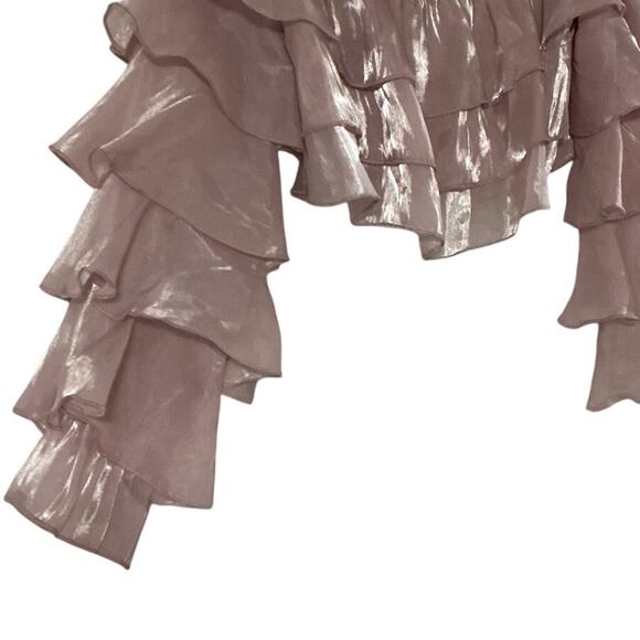 Forever 21 Dusty Rose Chiffon Ruffle Off Shoulder Crop Top Blouse Medium - Picture 6 of 9